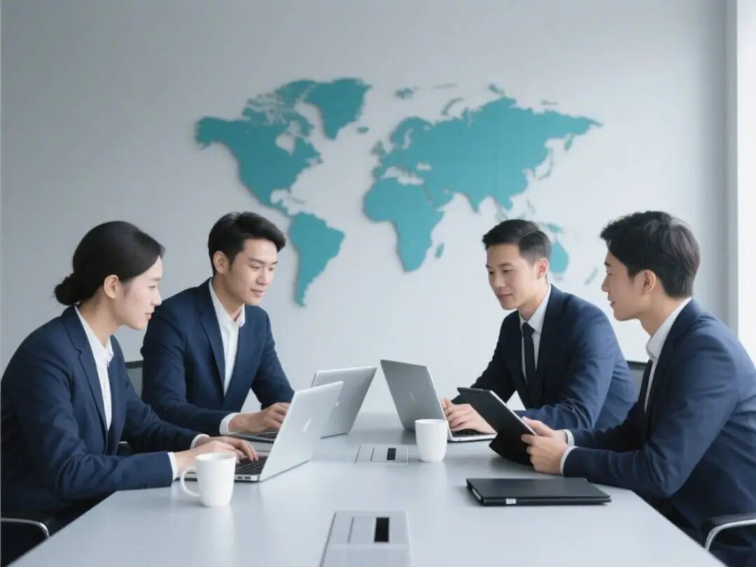 团队协作办公场景图片，现代商务风，主色调RGB(35,165,167)